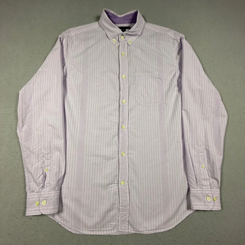 Banana Republic Mens Purple White Check Cotton Button Down Shirt Long Sleeve M